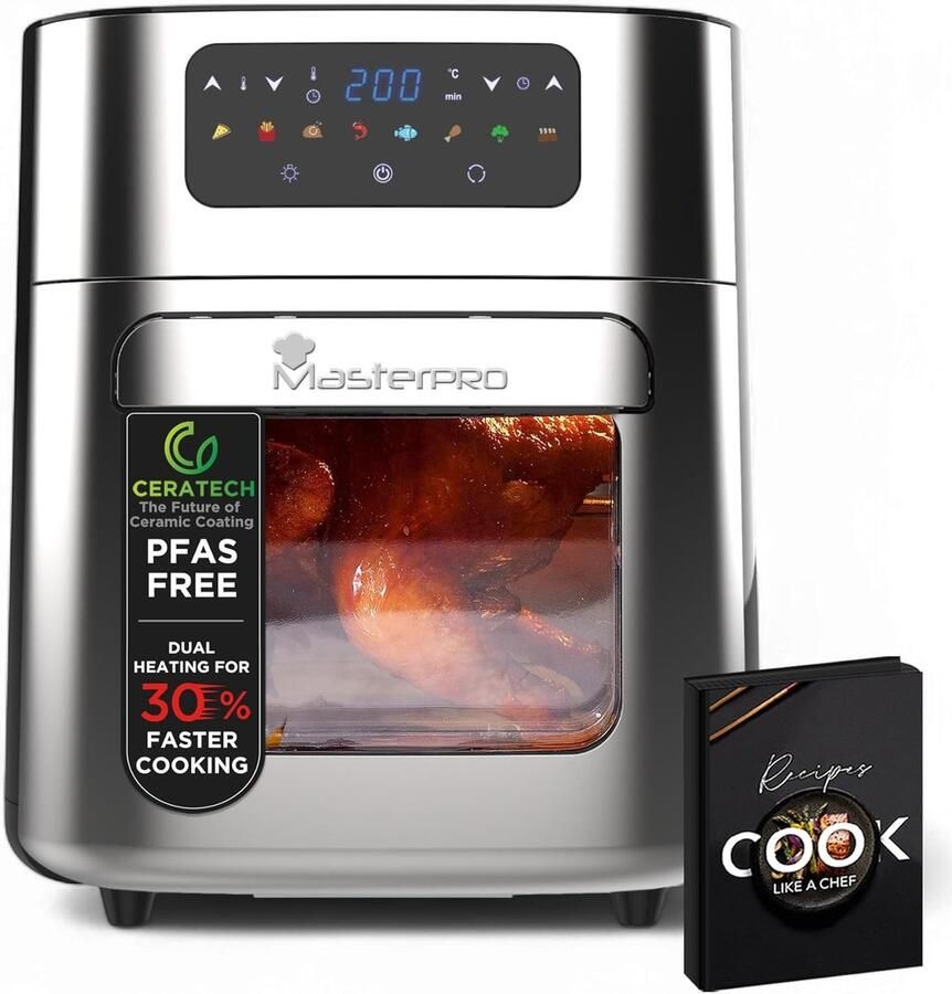 Heteluchtfriteuse Airfryer Ovenschaal Gezond Koken Groot Venster Digitaal 10 Liter Capaciteit Zwart