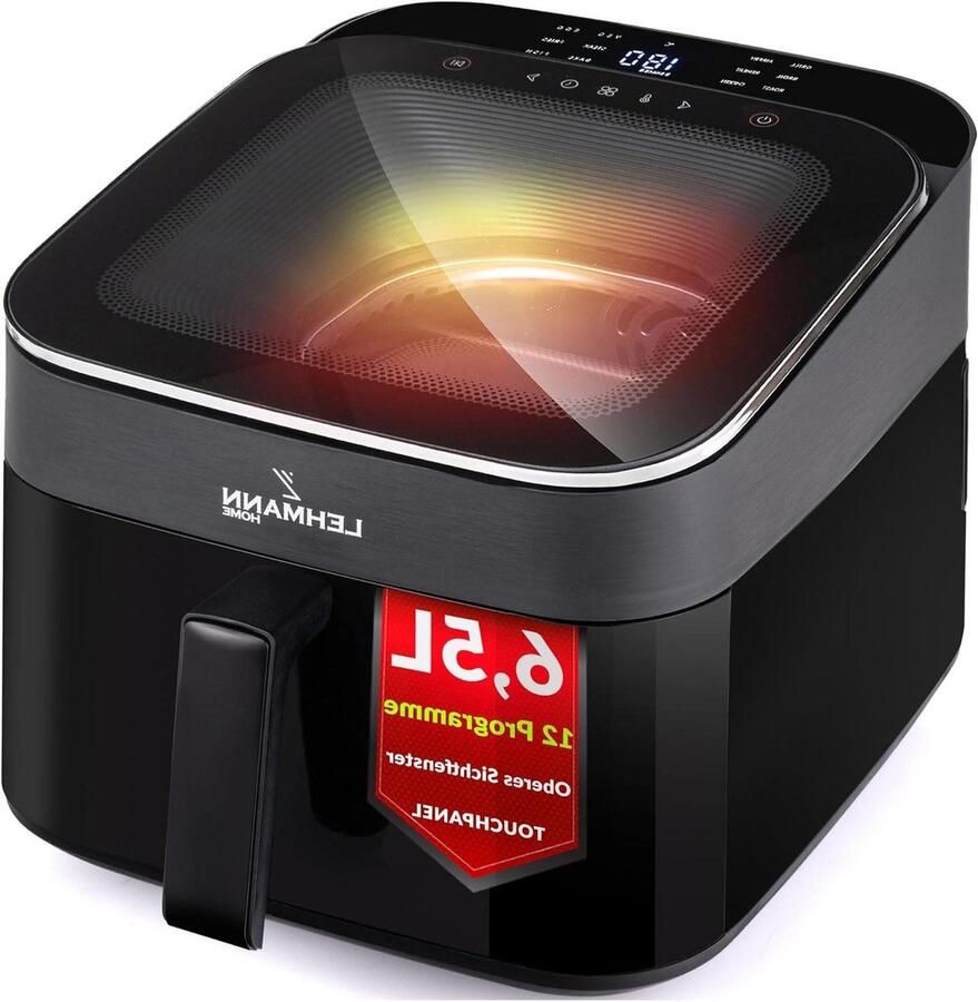 Heteluchtfriteuse Airfryer Pan Gezond Koken Panoramisch Kijkvenster 6.5 Liter Zwart