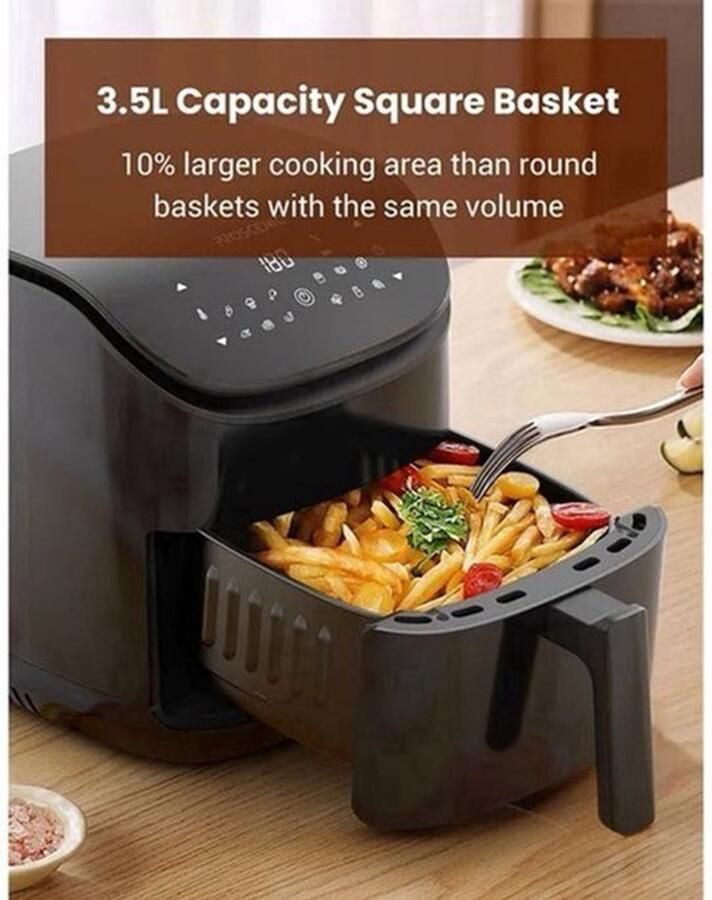 Heteluchtfriteuse Airfryer Smart Electric Air Fryer Olievrij 1500W 10-in-1 Functies 3 5L 12 Vooraf ingestelde Functies Zwart