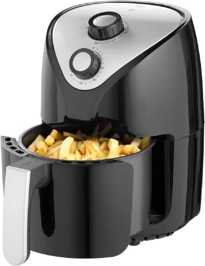 Heteluchtfriteuse Airfryer Vetarm Koken Traploze Temperatuurregeling 2 Liter Zwart Zilver