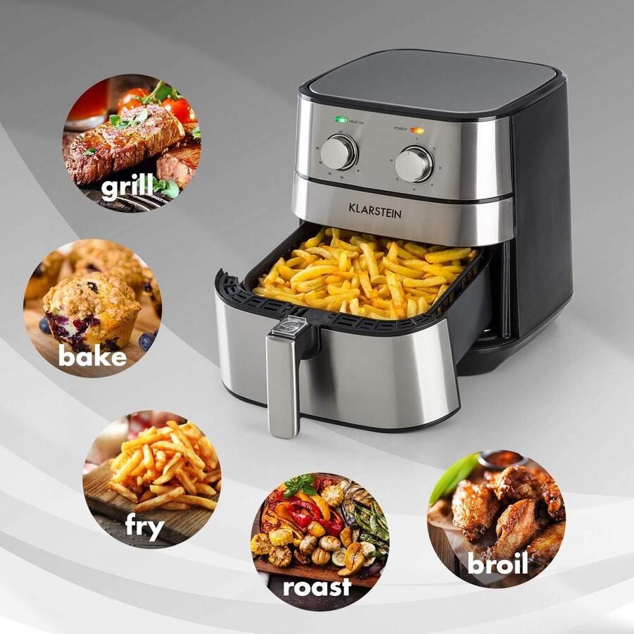 Heteluchtfriteuse Airfryer Vetarm Koken XXL Capaciteit 54 Liter Zilver