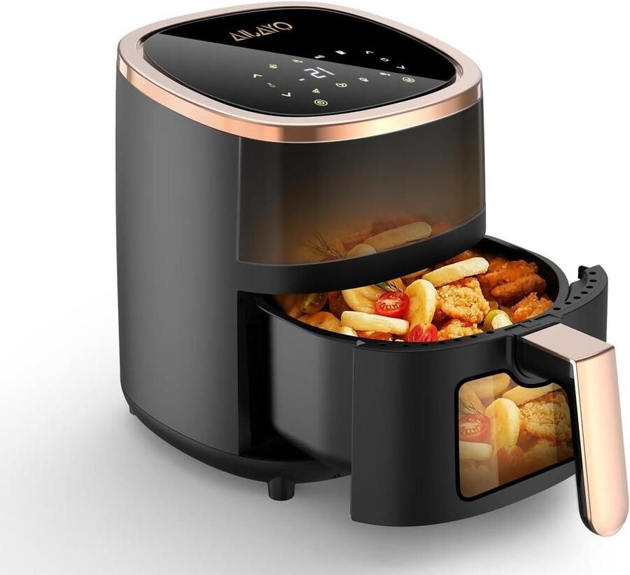 Heteluchtfriteuse Airfryer XXL Gezond Frituren 8 Programma's 6 Liter Zwart Roségoud