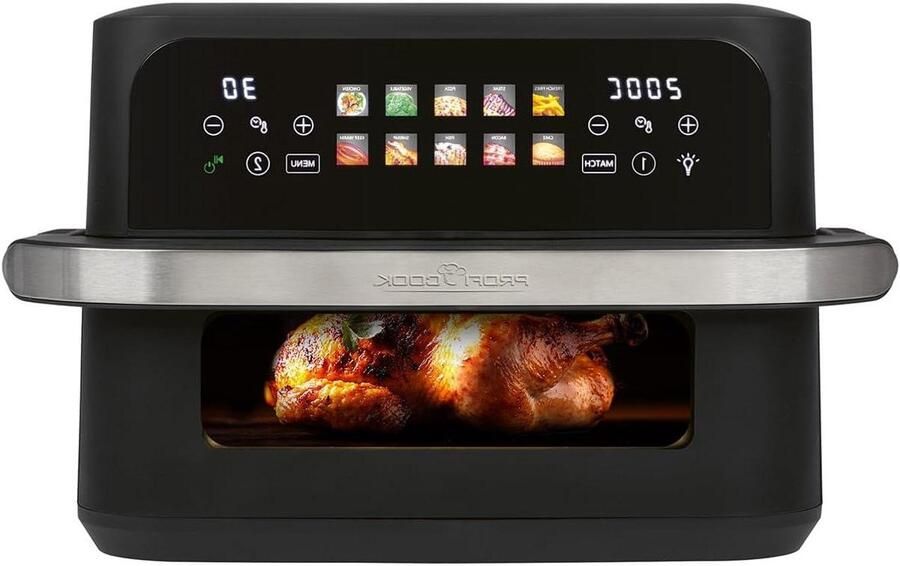 Heteluchtfriteuse Airfryer XXL Gezond Frituren Dubbele Kamer 10 Liter RVS Zwart