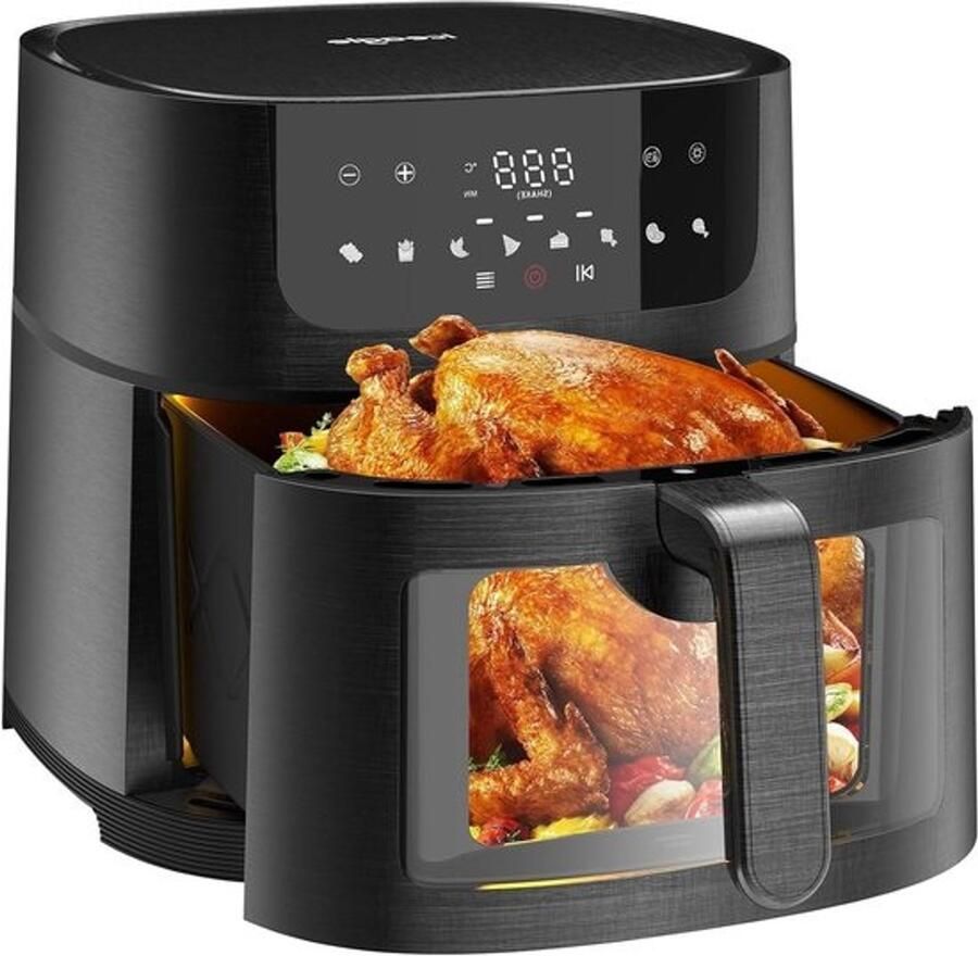 Heteluchtfriteuse Airfryer XXL Gezond koken Groot kijkvenster 9 Liter Zwart