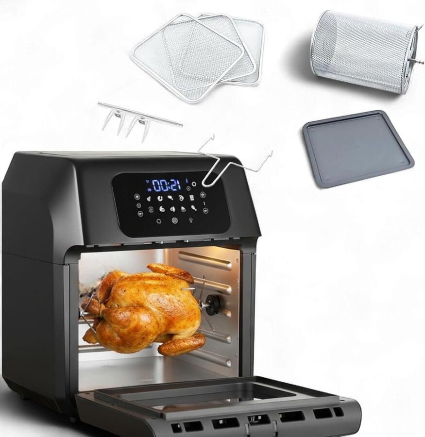 Heteluchtfriteuse Airfryer XXL Gezond Koken Touchscreen Bediening 12 Liter Zilver