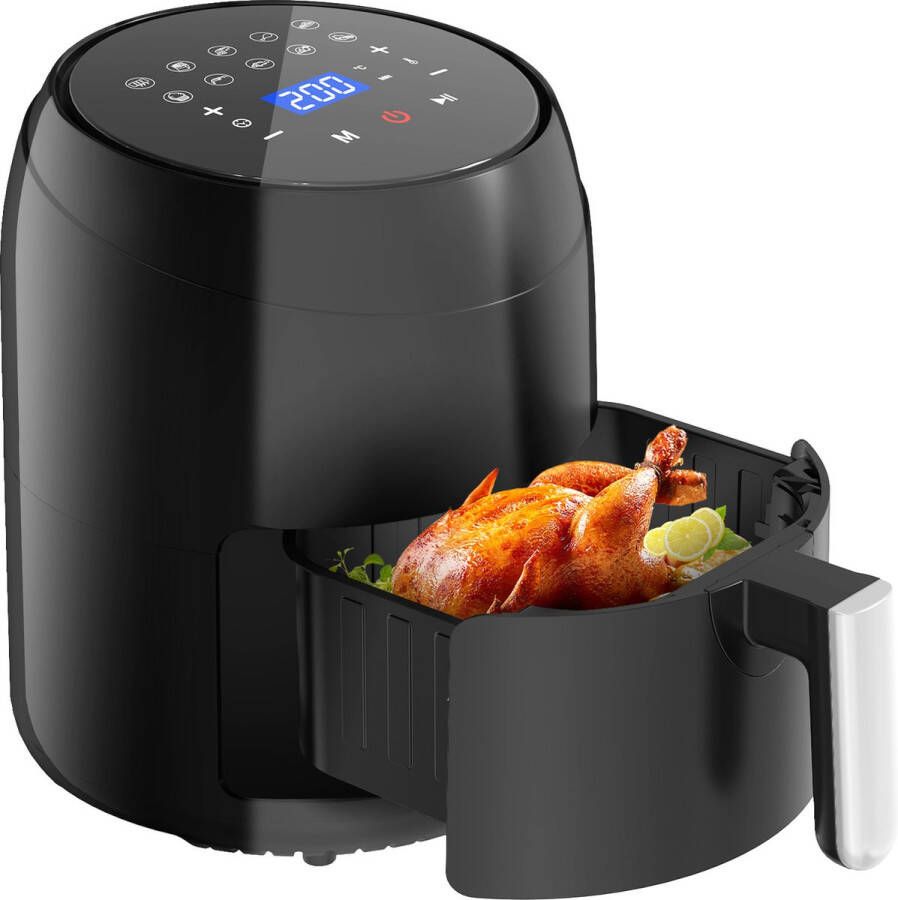 Heteluchtfriteuse Airfryer Bovenkant Digital Touchscreen 4 Liter 10 Automatische Programma's Frituren zonder vet Antiaanbaklaag 50°C tot 200°C 1200 watt Zwart