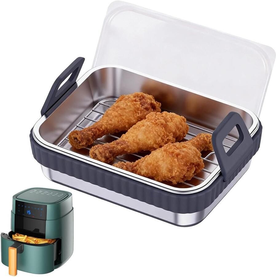 Heteluchtfriteuse Bakplaat Airfryer Accessoire Knapperige Gerechten Maken Antiaanbaklaag 21 x 16 x 5.6 cm Zwart