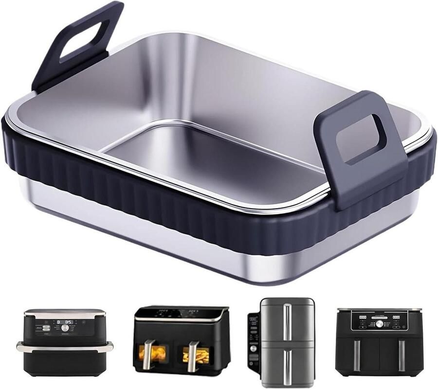 Airfryer Bakplaat Grillrek Ovenmand Maaltijden Bereiden Hittebestendige Handgreep 19.5x15x4.8cm Zwart