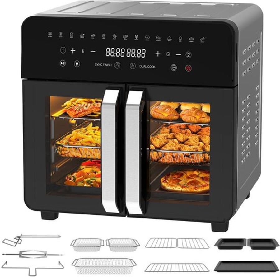 Heteluchtfriteuse Dual Zone 23L XXL Airfryer met uitneembare scheider heteluchtfriteuse met French Door 15 programma's groot venster 5 sets accessoires recepten