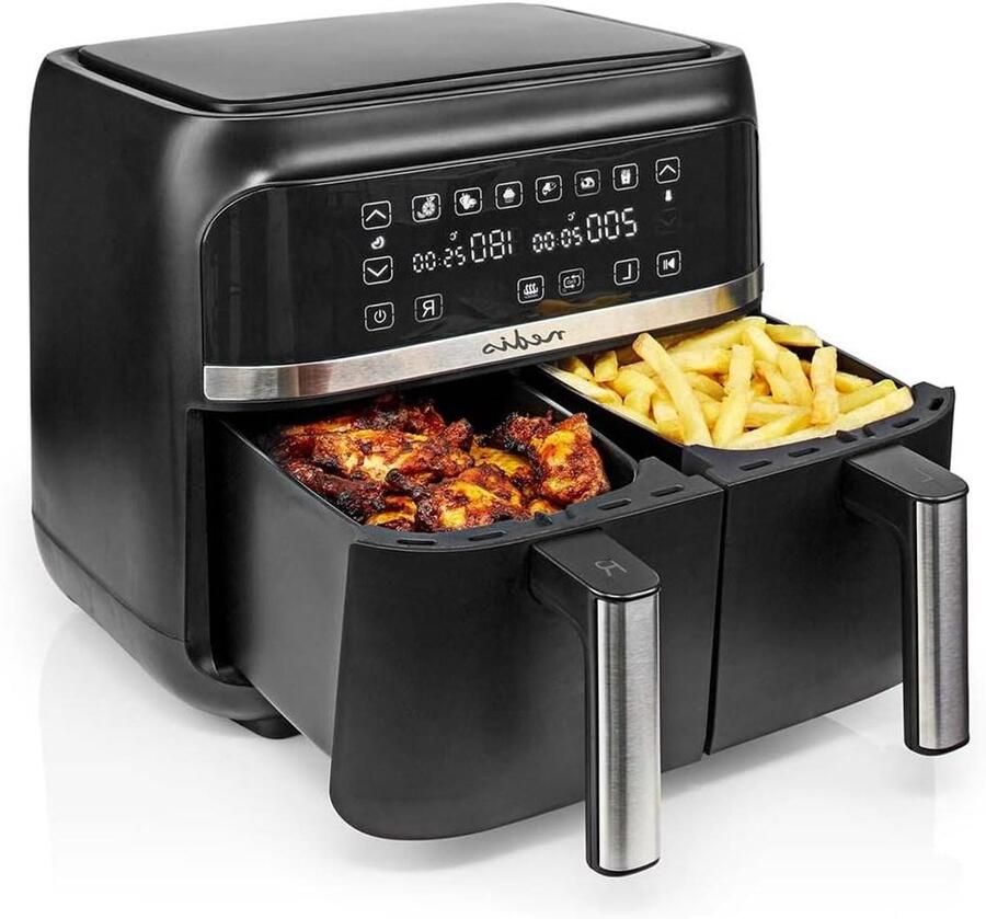 Heteluchtfriteuse Dubbel Airfryer Duo Gezond Koken Twee Manden SYNC 7.6 Liter Zwart