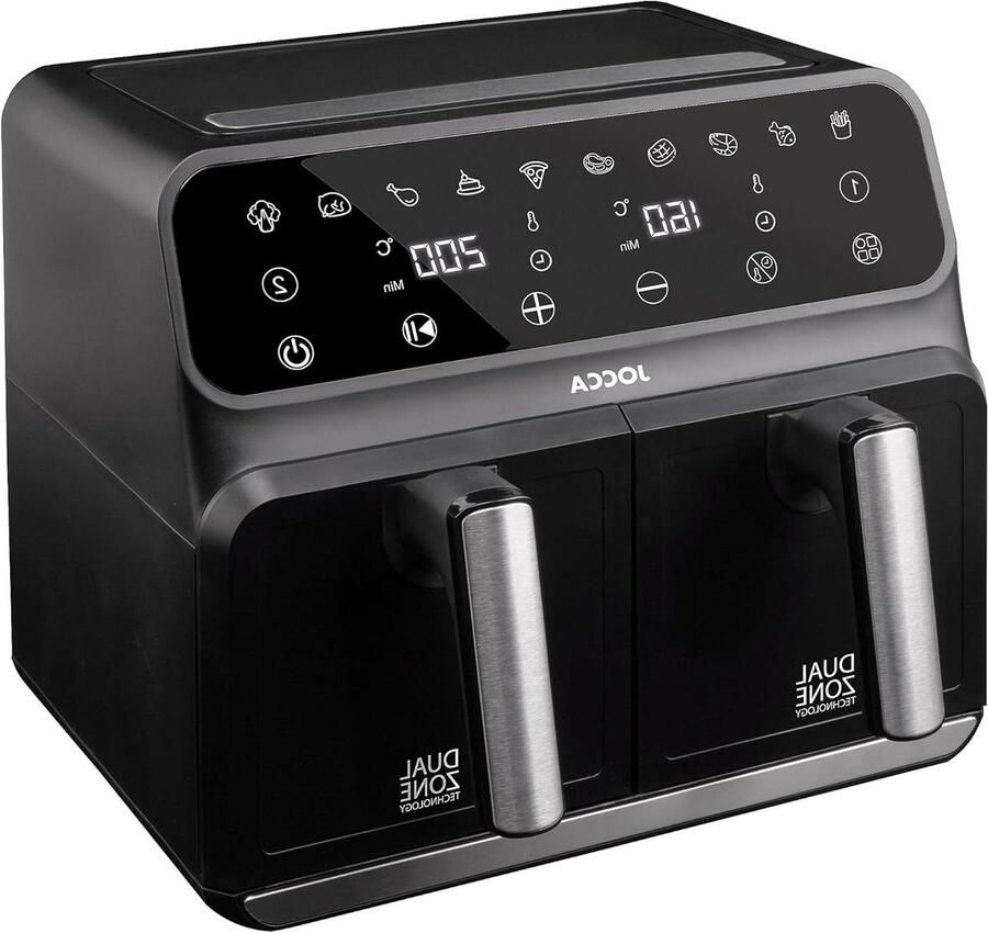 Heteluchtfriteuse Dubbel Airfryer met manden Gezond Koken Dubbele Container 8 Liter Zwart