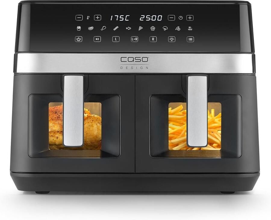 Heteluchtfriteuse Dubbel Airfryer XL Gezond Koken Twee Kamers 14 Liter Zwart