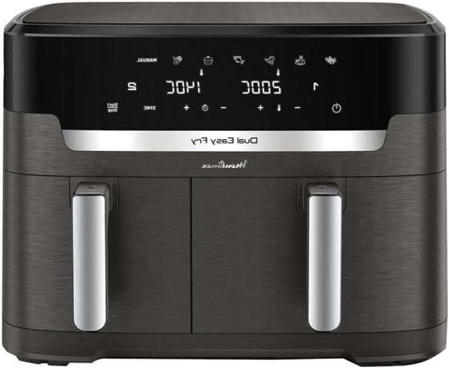 Heteluchtfriteuse Dubbel Airfryer XXL Grote Maaltijden Bereiden Dubbele Lades 11 Liter Inhoud Zwart