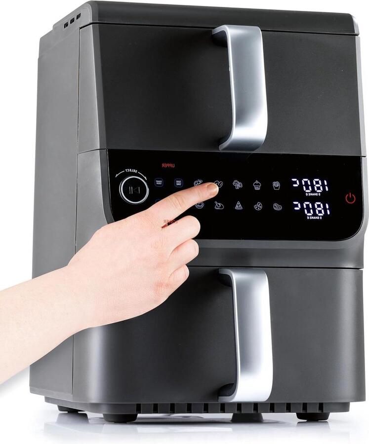Heteluchtfriteuse Dubbel Dubbele Airfryer Gezond Koken Twee Kamers 10 Liter Grijs