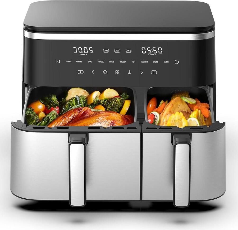 Heteluchtfriteuse Dubbel Dubbele mand Gelijk Koken SYNC functie 11 Liter Zwart