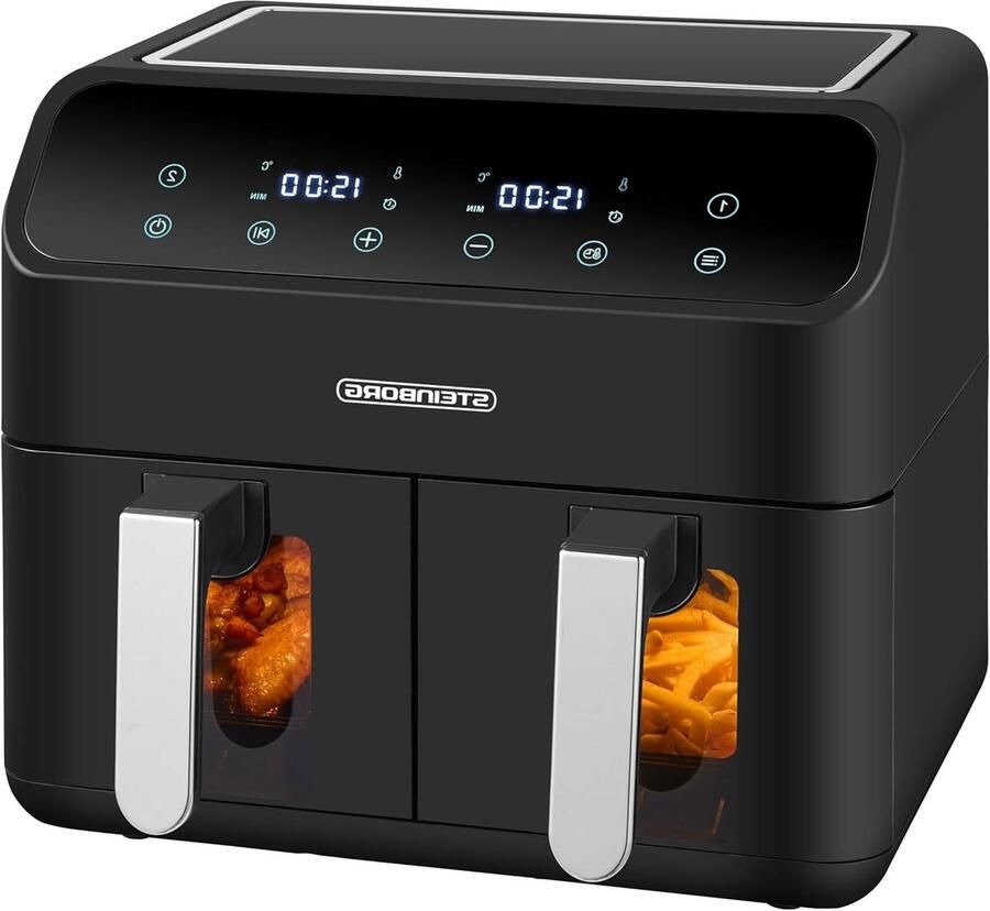 Heteluchtfriteuse Dubbel Mini Oven Gezond Koken Twee Zones 8 Liter Zwart