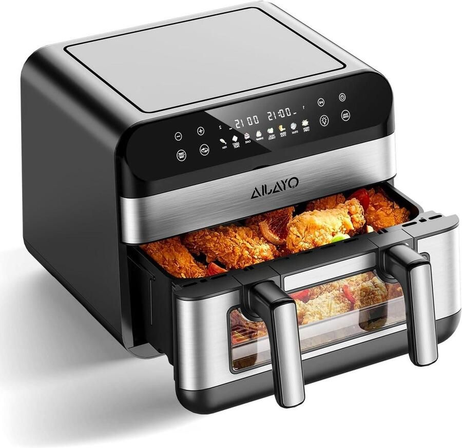 Heteluchtfriteuse Dubbel XXL Airfryer Gezond Koken Met Kijkvenster 10 Liter Zwart