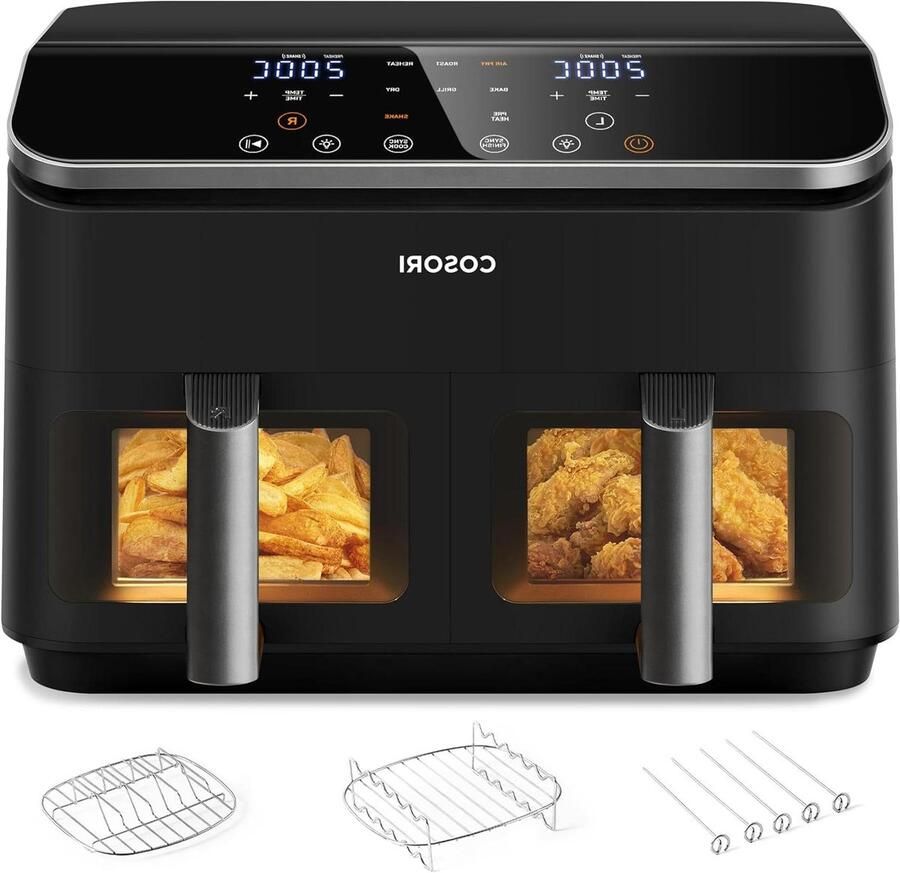 Heteluchtfriteuse Dubbele Kamer Airfryer 8.5L Gezond Frituren Testwinnaar Stiftung Warentest 8.5 Liter Licht Zilver
