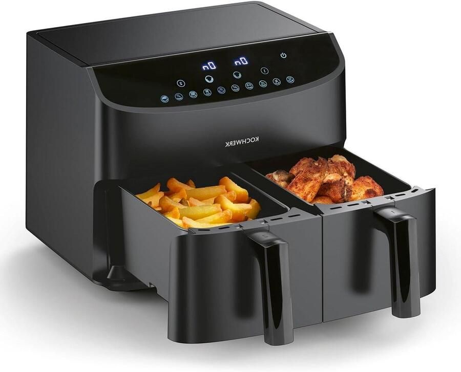 Heteluchtfriteuse Dubbele Kamer Airfryer met 2 Lades Gezond Frituren Smart Finish Synchronisatie 7 Liter Zwart