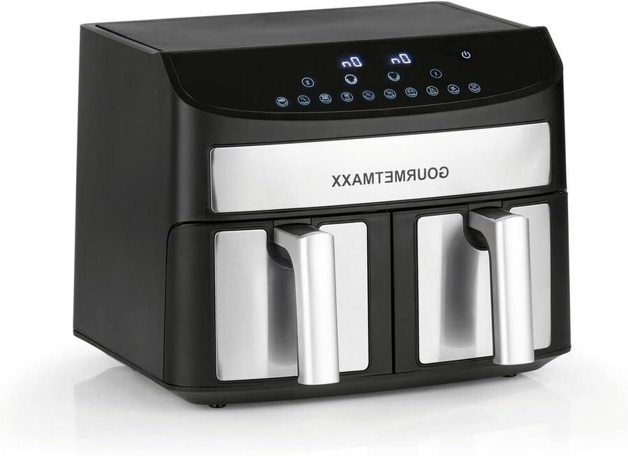 Heteluchtfriteuse Dubbele Kamer Airfryer Twee Bakken Vetarm Koken Synchro Kookzones 7 Liter Totaal Roestvrij Staal Zwart