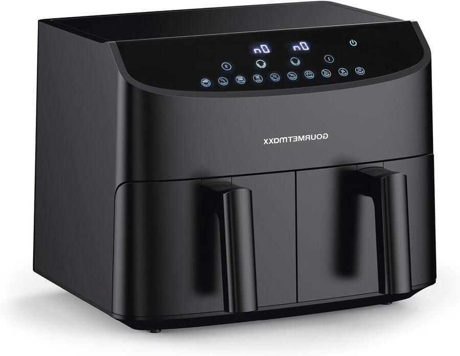 Heteluchtfriteuse Dubbele Kamer Airfryer Twee Zones Vetarm Koken Synchro Kookzones 7 Liter Totaal Zwart