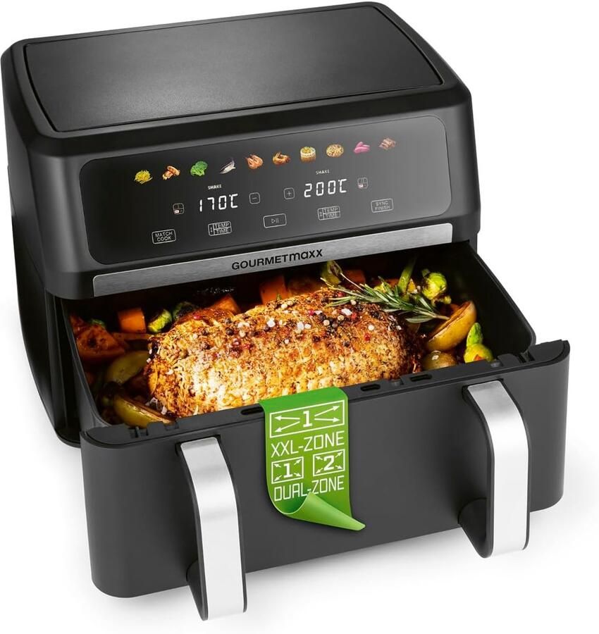 Heteluchtfriteuse Dubbele Kamer Gezond Koken Vario Kamer Technologie 10 Liter Capaciteit Zwart