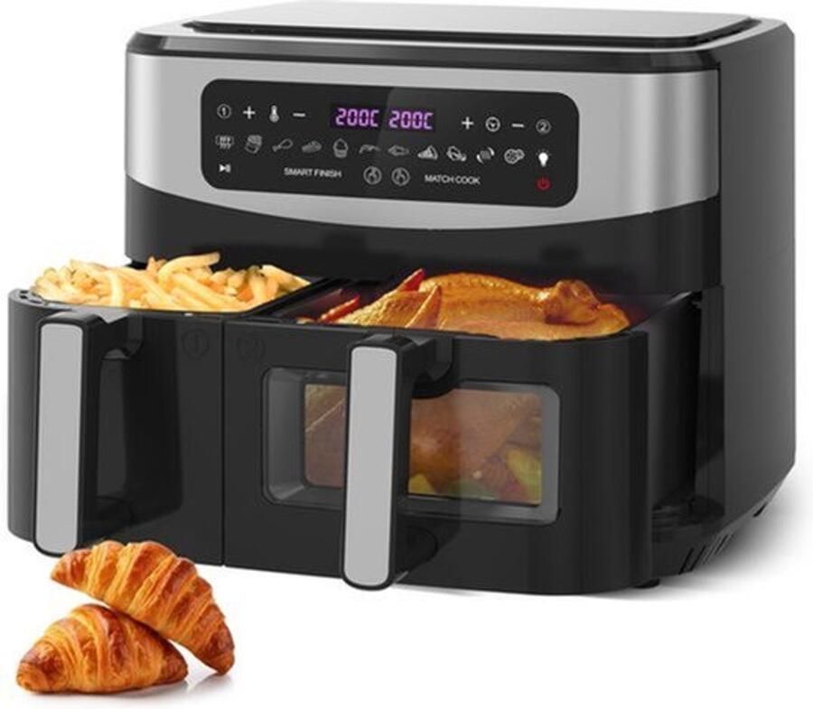 Heteluchtfriteuse Dubbele Mand 10L Capaciteit 2600W Vermogen XXL Groot 12-in-1 Functies Voorzien Van Kijkvenster