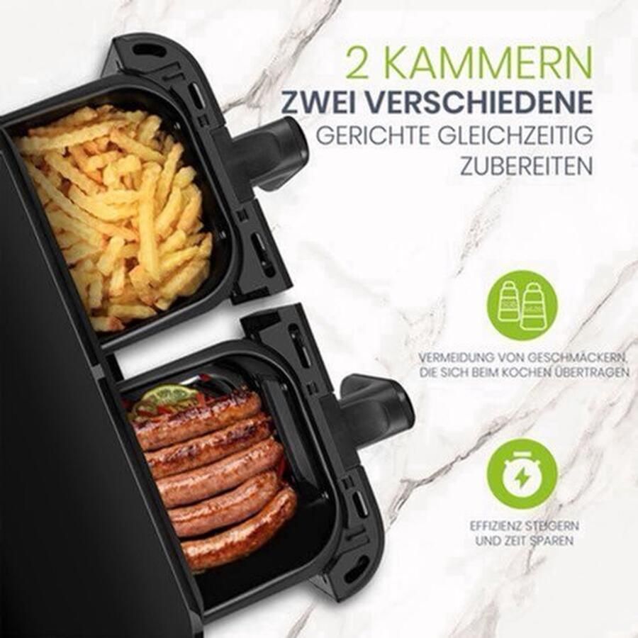 Heteluchtfriteuse Dubbele Mand 2400 W 10L Capaciteit LED Touchscreen Gezond Koken