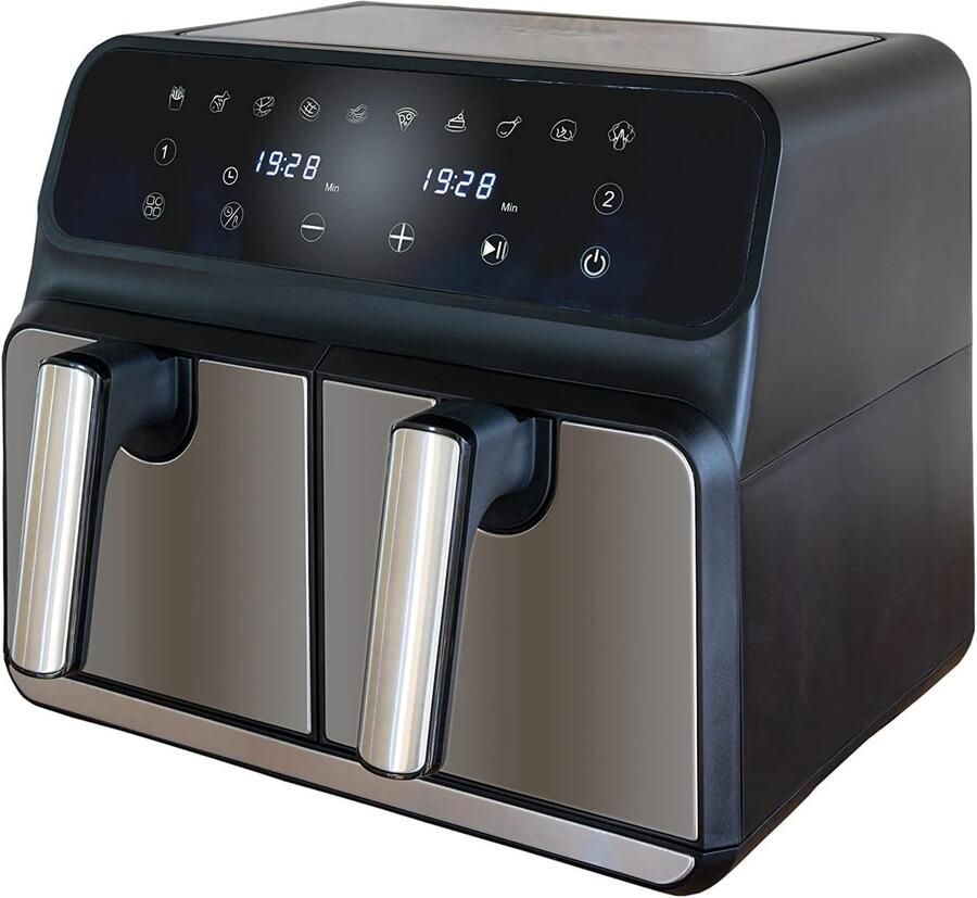 Heteluchtfriteuse Dubbele Mand Airfryer Dubbele Zone Gezond Frituren Twee Aparte Zones 8 Liter Zwart