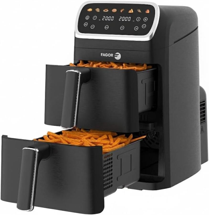Heteluchtfriteuse Dubbele Mand Airfryer Keukenapparaat Gezond Koken Dubbele Capaciteit 8L 30x46x48cm Zwart