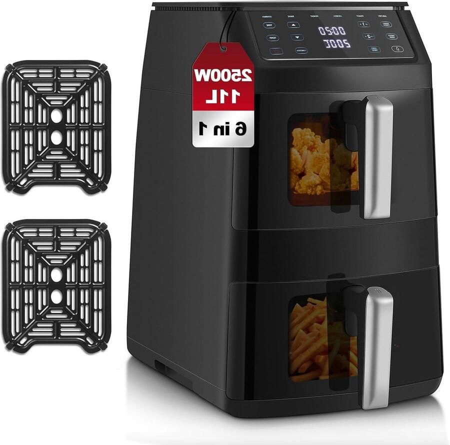Heteluchtfriteuse Dubbele mand Gezond koken Dubbele zone flexibiliteit 11 liter capaciteit Zwart