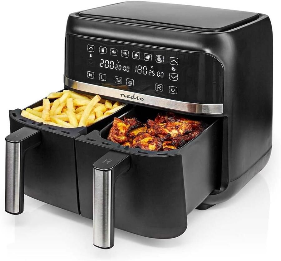 Heteluchtfriteuse Dubbele mand Gezond Koken SYNC functie 2x3.8 L Zwart