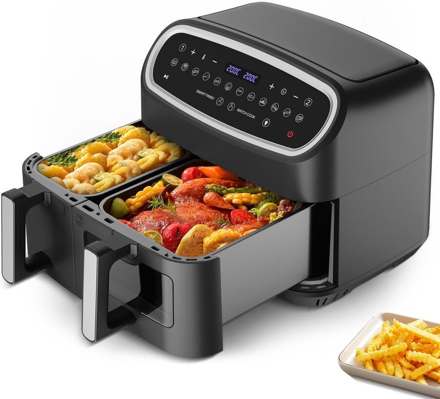 Heteluchtfriteuse Dubbele Zone 10 Liter Capaciteit 2000 W Vermogen Plastic Behuizing Voor Gezond Koken