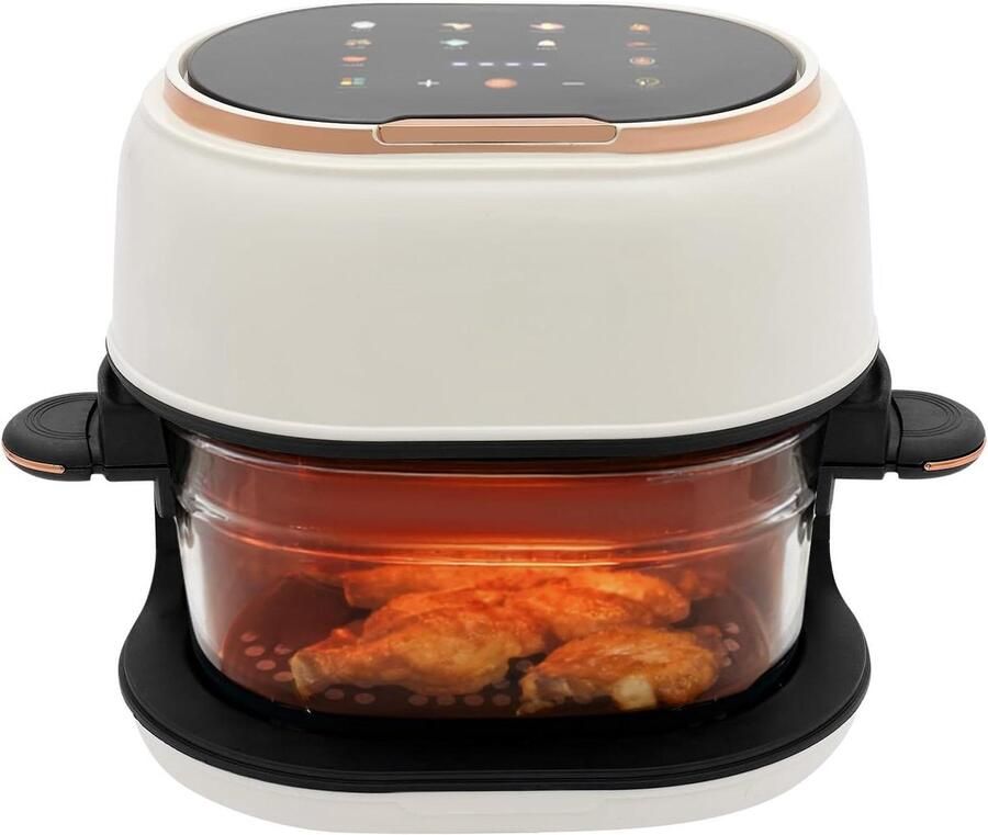 Heteluchtfriteuse Glas Olievrije Friteuse Gezond Koken Transparante Bakmand 4 Liter Wit