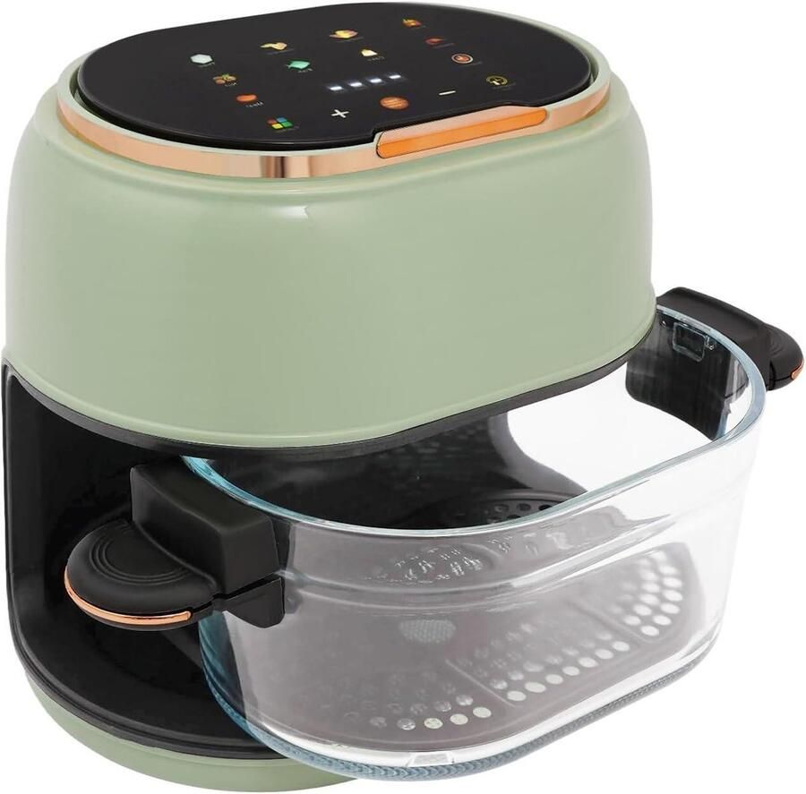 Heteluchtfriteuse Glazen Mand Airfryer Touchscreen Gezond Koken Zichtbare Kookmand 4 Liter Groen Zwart