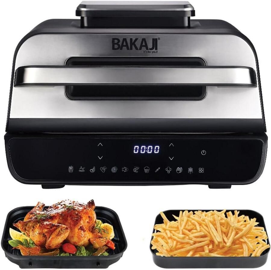 Heteluchtfriteuse Grill Combi Oven Gezond Koken Dubbele Kookplaten 6 Liter Zwart