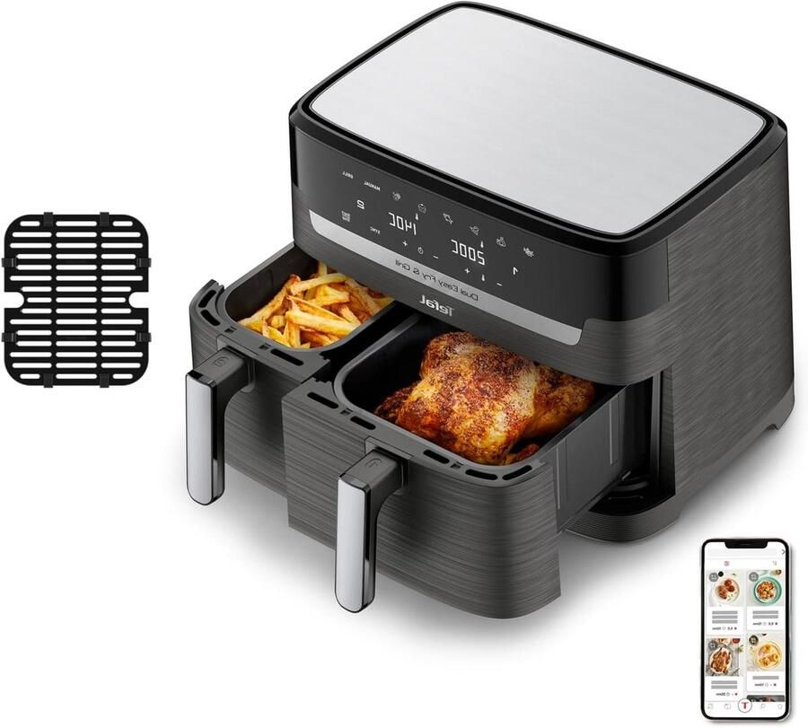 Heteluchtfriteuse Grill Dubbele Lade Complete Maaltijden Dubbele Kookzones 8.3 Liter Zwart