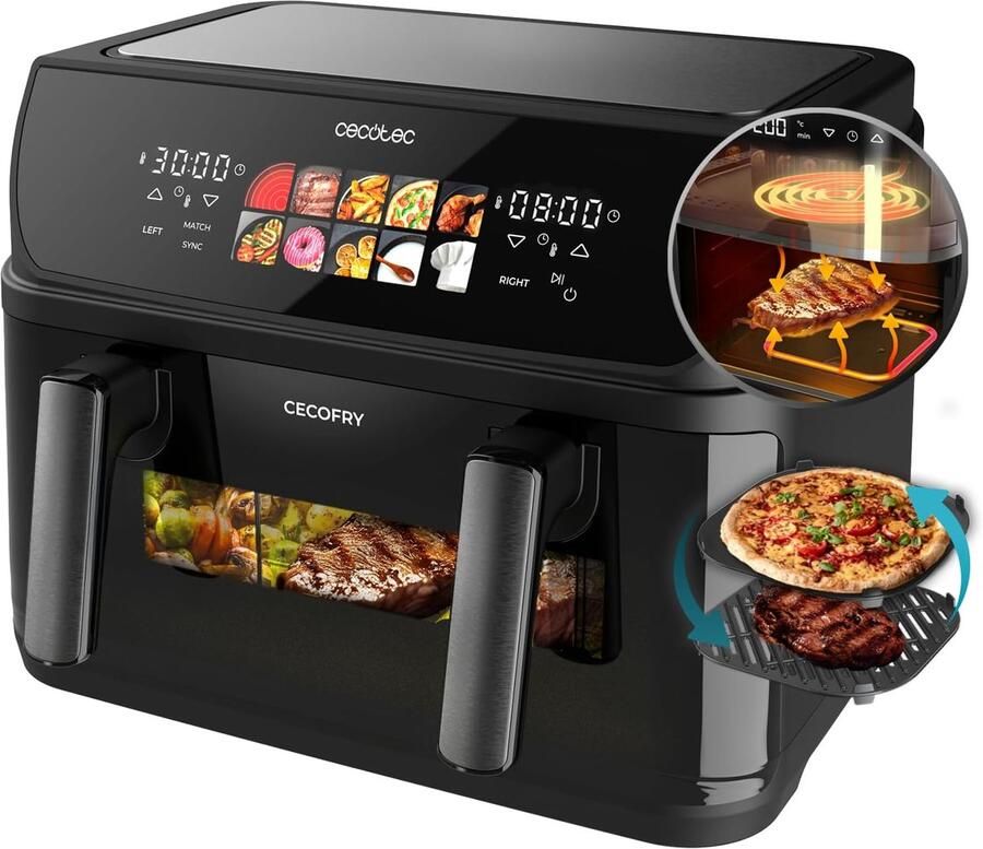 Heteluchtfriteuse Grill Multicooker XL Gezond Koken Dubbele Temperatuur Zone 10 Liter Capaciteit Roestvrij Staal