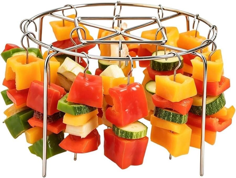 Heteluchtfriteuse Grill Oven Barbecue Gelijkmatige Bereiding Roestvrijstalen Spiesen 24 Spiesen Zilver