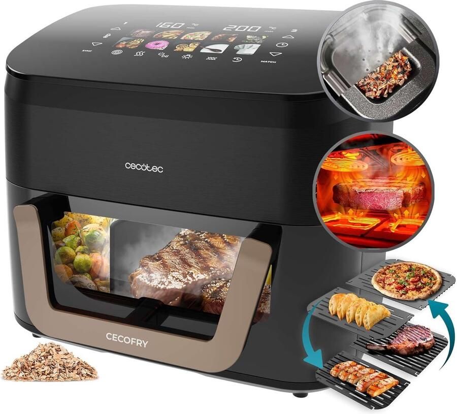 Heteluchtfriteuse Grill Roker Multicooker Airfryer Gezond Koken Geïntegreerde roker 10 Liter Capaciteit Roestvrij staal