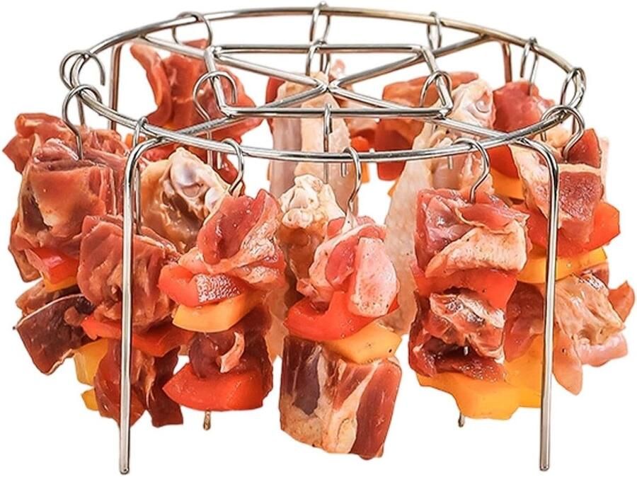 Heteluchtfriteuse Spiesrek Grillrek Kebab Gelijkmatig Bereiden 360 Graden Rotatie 24 Spiesjes Zilver