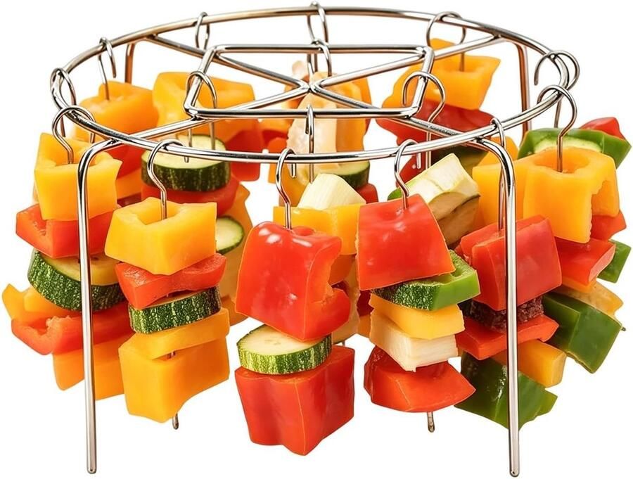 Heteluchtfriteuse Grillrek Spiesjes Houder Gelijkmatig Grillen 360 Graden Hitte 24 Spiesen Zilver