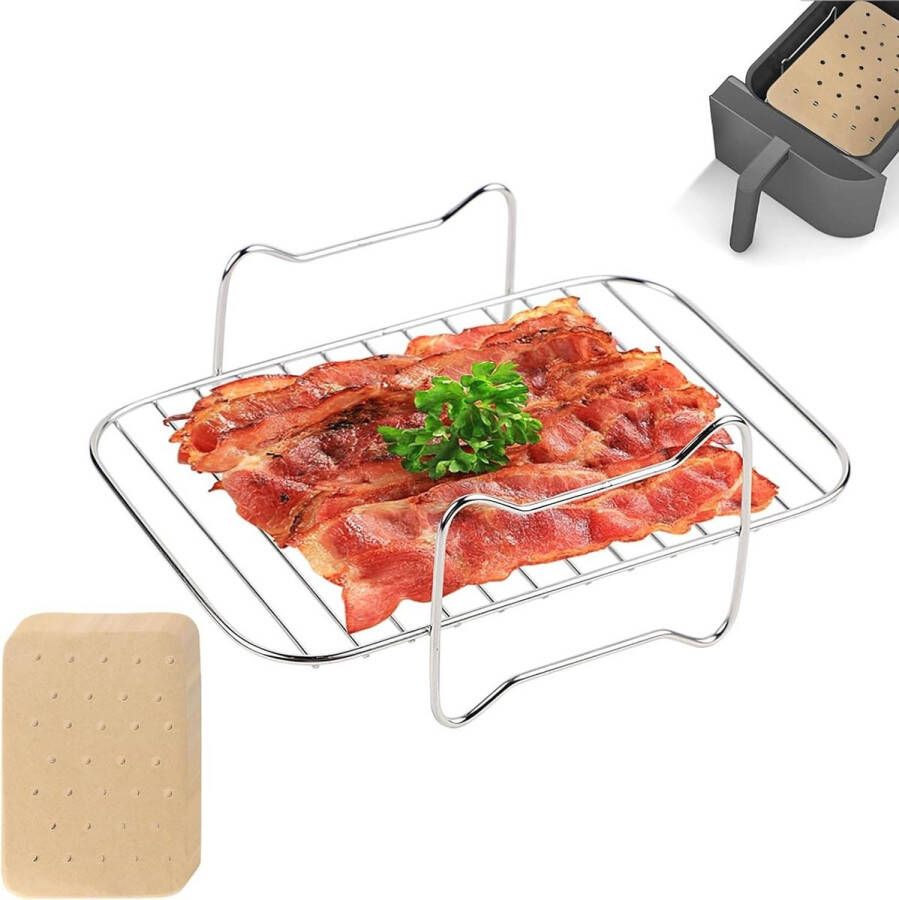 Heteluchtfriteuse grillrooster 100x bakpapier roestvrij staal dehydratorrek airfryer accessoires voor Ninja Foodi AF300EU AF400EU grillen en bakken