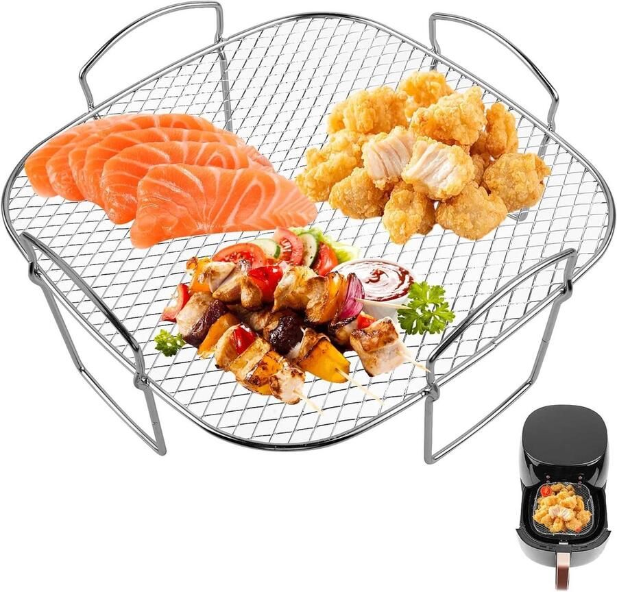 Heteluchtfriteuse Grillrooster Airfryer Accessoire Kookgebied Uitbreiden Roestvrij Staal 20 x 20.5 cm Zilver