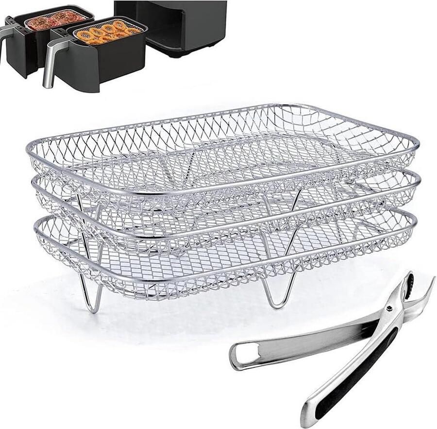 Heteluchtfriteuse grillrooster dehydrateerrek multifunctioneel stapelbaar accessoires compatibel met Ninja Foodi DZ201 Air Fryer
