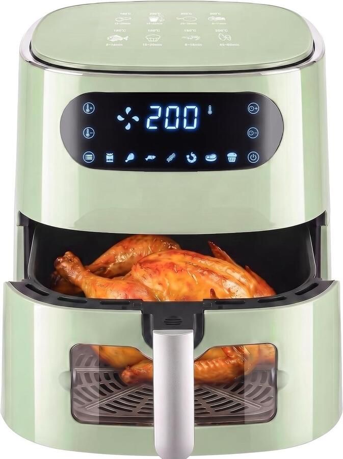 Heteluchtfriteuse Groen 6 liter Met Kijkvenster en Touchscreen Voor de Gezinskeuken