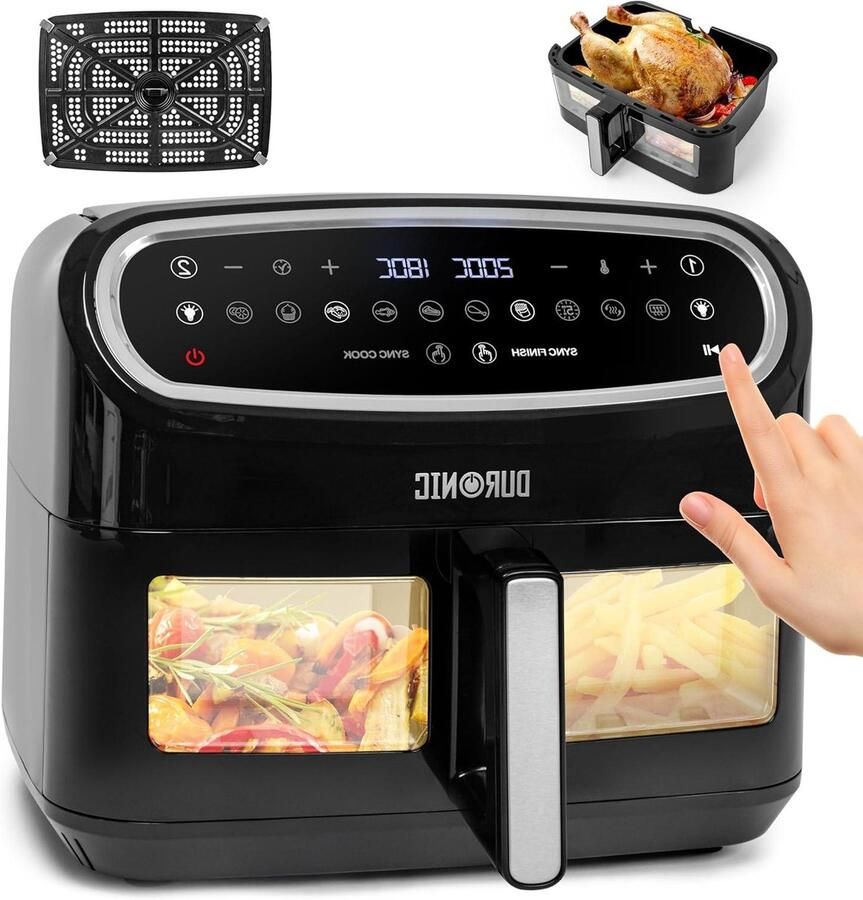Heteluchtfriteuse Grote friteuse Gezond koken Dubbele kookfunctie 10 Liter capaciteit Zwart