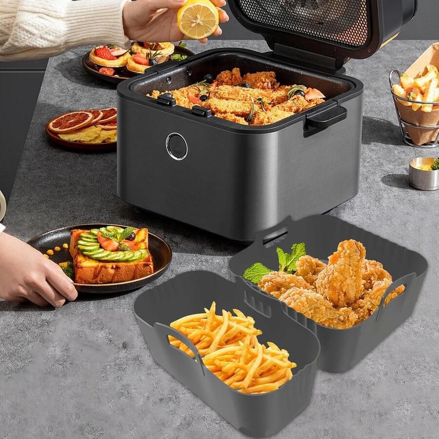 Heteluchtfriteuse Inzetstukken Siliconen Mand Veelzijdig Koken Intelligente Aromacontrole 2 Stuks Grijs