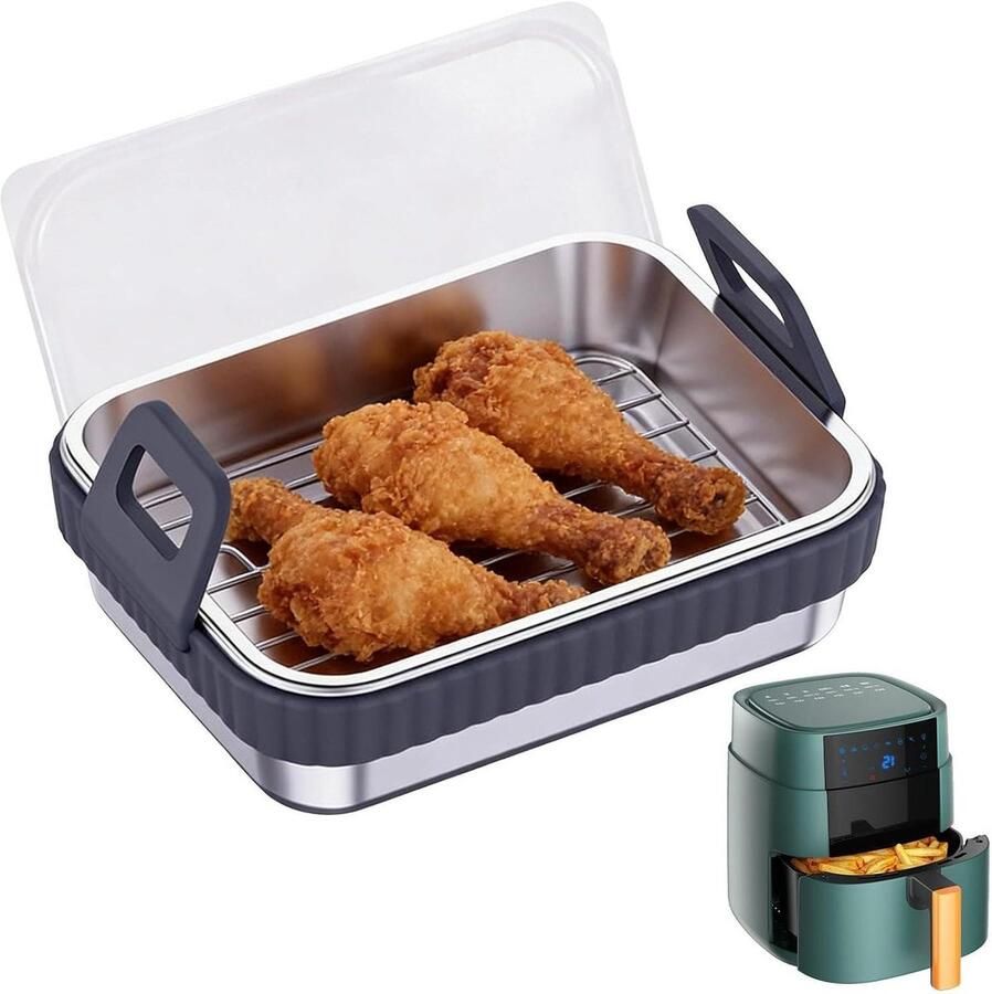 Heteluchtfriteuse Mand Braadmand Bakvorm Gerechten Bereiden Antiaanbaklaag 20 x 15 x 5.5 cm Grijs
