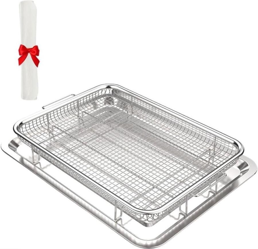 Heteluchtfriteuse mand Oven accessoire Veelzijdig koken Roestvrij staal 30 x 29 cm Zilver